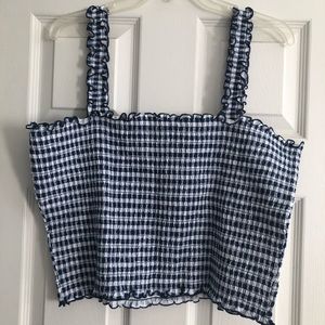 Brand New Shirred Cropped Tank Top-Blue and White- Size 3XL